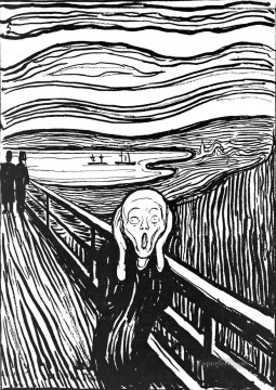 monochrome black white Painting - The Scream by Edvard Munch Black and White